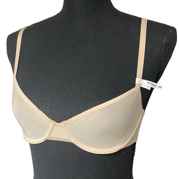 Aerie Smoothez Tan Nude Mesh Unlined Balconette Bra 34B - Picture 2 of 5